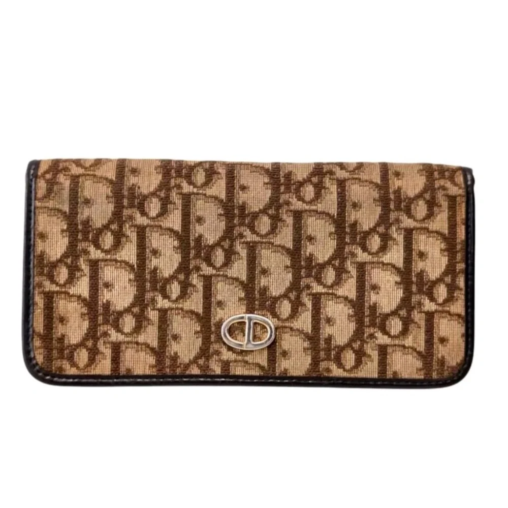 Authentic Vintage CD Christian Dior Trotter Long Wallet Canvas Leather Trim